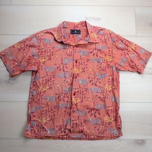 Peruvian‎ Connection Shirt Mens XL Bird Plant All Over Print Orange Short Sleeve
